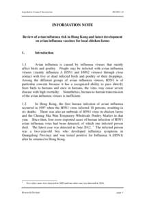 Legislative Council Secretariat  IN32[removed]INFORMATION NOTE Review of avian influenza risk in Hong Kong and latest development