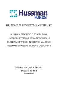 HUSSMAN INVESTMENT TRUST HUSSMAN STRATEGIC GROWTH FUND HUSSMAN STRATEGIC TOTAL RETURN FUND HUSSMAN STRATEGIC INTERNATIONAL FUND HUSSMAN STRATEGIC DIVIDEND VALUE FUND