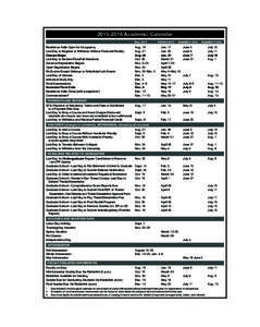 Academic Calendar FALL 2015 Residence Halls Open for Occupancy	 Last Day to Register or Withdraw Without Financial Penalty	 Classes Begin