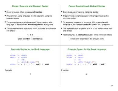 Recap: Concrete and Abstract Syntax  Recap: Concrete and Abstract Syntax Every language X has one concrete syntax
