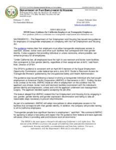 CSTATE OF CALIFORNIA | Business Consumer Services and Housing Agency  DEPARTMENT OF FAIR EMPLOYMENT & HOUSING GOVERNOR EDMUND G. BROWN JR. DIRECTOR KEVIN KISH