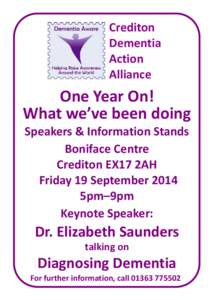 Crediton Dementia Action Alliance  One Year On!