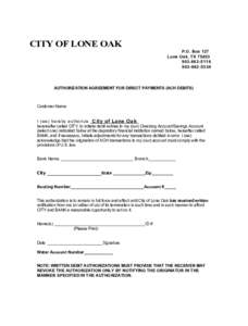 CITY OF LONE OAK P.O. Box 127 Lone Oak, TX