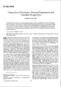IN REVIEW Transcultural Psychiatry: Personal Experiences and Canadian Perspectives