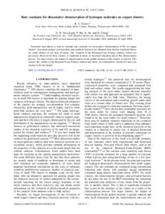 PHYSICAL REVIEW B 73, 155437 2006  Rate constants for dissociative chemisorption of hydrogen molecules on copper clusters R. C. Forrey* Penn State University, Berks-Lehigh Valley College, Reading, Pennslyvania[removed]