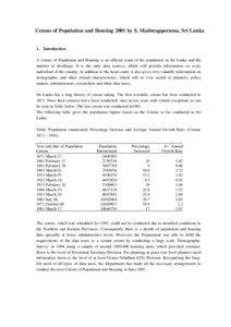 Census of Population and Housing 2001 by S. Madurapperuma, Sri Lanka  1. Introduction