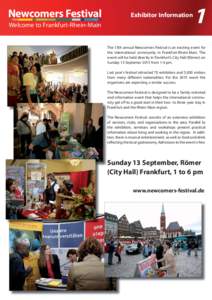 Newcomers Festival Welcome to Frankfurt-Rhein-Main Exhibitor Information  1