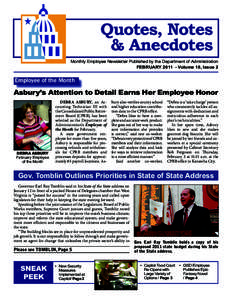 Quotes, Notes & Anecdotes Monthly E ­ mployee Newsletter Published by the Department of Administration FEBRUARY[removed]Volume 18, Issue 2