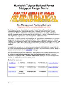Humboldt-Toiyabe National Forest Bridgeport Ranger District Fire Hire Outreach Notice