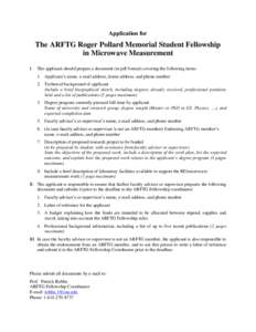 Application for  The ARFTG Roger Pollard Memorial Student Fellowship in Microwave Measurement I.