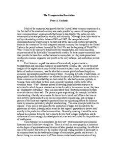 The Transportation Revolution Peter A. Coclanis Much of the expansion and growth that the United States economy experienced in