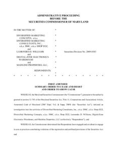 Diversified Marketing Consultants, Inc., a.k.a. DMC, a.k.a. Shop D2ZDiversified Marketing Concepts, a.k.a. DMC, a.k.a. Shop D2Z, Lamondes D. Williams, Digital-ZoneElectronics Warehouse, and Mainline Properties, LLC - Fir