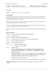 Mathematics Enhancement Programme  UNIT 1 Substitution Ciphers Codes and Ciphers