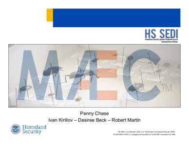 Penny Chase Ivan Kirillov – Desiree Beck – Robert Martin HS SEDI is a trademark of the U.S. Department of Homeland Security (DHS). The HS SEDI FFRDC is managed and operated by The MITRE Corporation for DHS.  Why Do 
