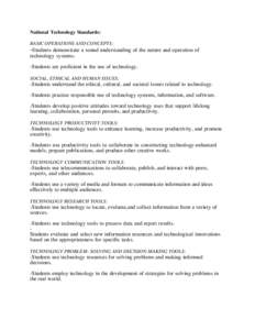 National Technology Standards: BASIC OPERATIONS AND CONCEPTS: -Students demonstrate a sound understanding of the nature and operation of technology systems. -Students are proficient in the use of technology.