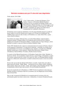 Bachelet encabeza acto por 21 años del caso degollados Fecha edición: [removed]A las 11 horas de hoy, a la altura del kilómetro 18 de