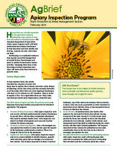 AgBrief  Apiary Inspection Program Plant Protection & Weed Management Section February 2014