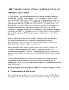 RELATÓRIO DOS DIREITOS HUMANOS NA GUINÉ-BISSAU EM[removed]GUINEA-BISSAU 2013 Human Rights Report - Portuguese translation)