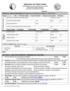 Application for Public Facility Alaska Department of Environmental Conservation Division of Environmental Health Food Safety and Sanitation Program Permit ID: _____________________________