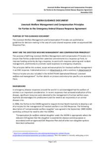 Livestock Welfare Management and Compensation Principles for Parties to the Emergency Animal Disease Response Agreement November 2012 EADRA GUIDANCE DOCUMENT Livestock Welfare Management and Compensation Principles