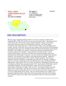 IOWA ARMY AMMUNITION PLANT, Iowa, EPA ID# ia7213820445, Middletown, Des Moines County, 10 miles west of Bulington