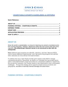 CHARITABLE GRANTS GUIDELINES & CRITERIA Quick Reference: ABOUT US ..................................................................................................................... 1 FUNDING CRITERIA – CHARITABLE GR