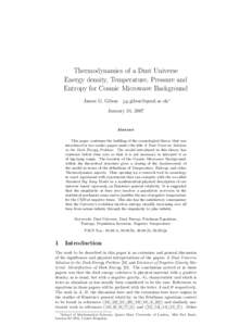 Thermodynamics of a Dust Universe Energy density, Temperature, Pressure and Entropy for Cosmic Microwave Background James G. Gilson ∗ January 24, 2007