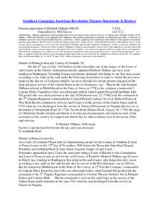 Southern Campaign American Revolution Pension Statements & Rosters Pension application of Richard Oldham S40220 Transcribed by Will Graves f12VA[removed]