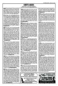 THE SHORELINE JOURNAL - AUGUST[removed]PAGE 23  OBITUARIES MAIL TO: Box 41, Bass River, NS B0M 1B0 Fax[removed]or email: [removed]