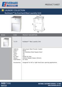 PRODUCT SHEET LAUNDRY COLLECTION NuGleam™ by Everhard Maxi Laundry Unit IMAGE