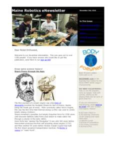Maine Robotics eNewsletter  November 3rd, 2010 In This Issue: - Body Forward update