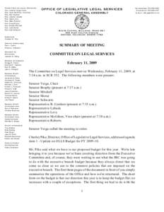 Committee on Legal Services S en. Jennifer V eiga, C hair R ep. A nne McG ihon, V iceC hair R ep. Bob G ardner R ep. Jeanne Labuda R ep. C laire Levy