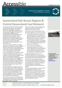 Issue Nine October[removed]Queensland Rail Access Regime & Central Queensland Coal Network On 14 September 2010 the Council released its draft recommendations on Pacific National’s