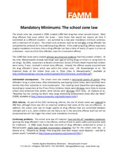 Mandatory Minimums: The school zone law The school zone law, enacted in 1989, created 1,000 foot drug-free zones around schools. Most drug offenses that occur within the zones – even those that would not require jail t