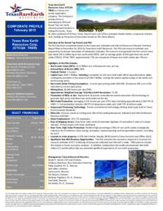 CORPORATE PROFILE February 2015 Texas Rare Earth Resources Corp. (OTCQX: TRER) Sector: Basic Materials