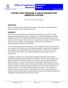 Office of Legislative Research Research Report December 3, [removed]R-0256