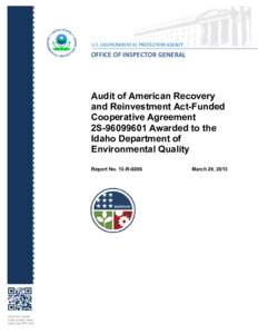 Audit of American Recovery and Reinvestment Act-Funded Cooperative Agreement 2S[removed]Awarded to the Idaho Department of Environmental Quality