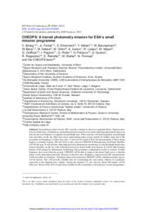 EPJ Web of Conferences 47, [removed]DOI: [removed]epjconf[removed]  C Owned by the authors, published by EDP Sciences, 2013  CHEOPS: A transit photometry mission for ESA’s small