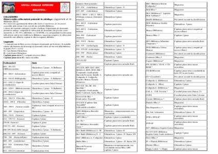 SCUOLA NORMALE SUPERIORE -BIBLIOTECA COLLEZIONI: Elenco delle collocazioni presenti in catalogo -(aggiornato al 16 febbraioPer i successivi aggiornamenti riferirsi alla Guida al reperimento dei documenti accessibi