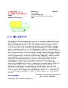 FAIRFIELD COAL GASIFICATION PLANT, Iowa, EPA ID# IAD981124167, Fairfield, Jefferson County, Fairfield Gas Manufacturing Plant