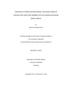 Experiences of support and help-seeking: A secondary analysis of interviews with women with disabilities who have experienced intimate partner violence by Shannon Elizabeth Keys