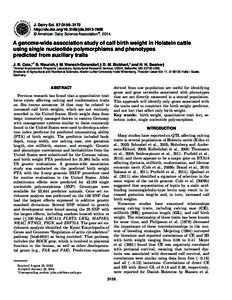 J. Dairy Sci. 97:3156–3172 http://dx.doi.org[removed]jds[removed] © American Dairy Science Association®, 2014. A genome-wide association study of calf birth weight in Holstein cattle using single nucleotide polymorp