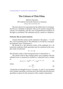 www.itp.uni-hannover/˜ zawischa/ITP/computecolour.html  The Colours of Thin Films Dietrich Zawischa ITP, Leibniz University Hannover, Germany February, 2012; revised March, 2014