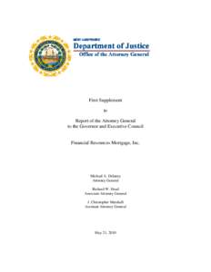First Supplement to Report of the Attorney General to the Governor and Executive Council  Financial Resources Mortgage, Inc.