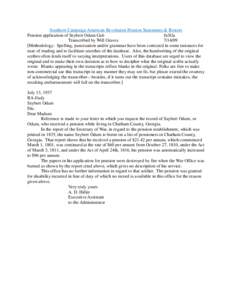 Southern Campaign American Revolution Pension Statements & Rosters Pension application of Seybert Odum Ga6 fn3Ga Transcribed by Will Graves[removed]Methodology: Spelling, punctuation and/or grammar have been corrected i