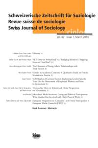 Schweizerische Zeitschrift für Soziologie Revue suisse de sociologie Swiss Journal of Sociology sozciolog