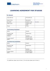 Erasmus+ - Learning agreement for studies
