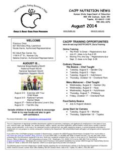 CACFP NUTRITION NEWS Kansas State Department of Education 900 SW Jackson, Suite 251 Topeka, KS[removed][removed]