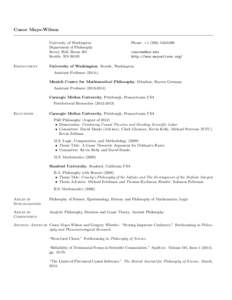 Conor Mayo-Wilson University of Washington Department of Philosophy Savery Hall, Room 361 Seattle, WAEmployment