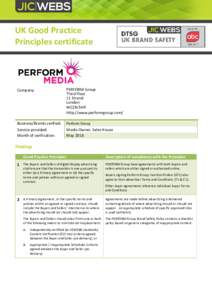 UK Good Practice Principles certificate Company:  PERFORM Group